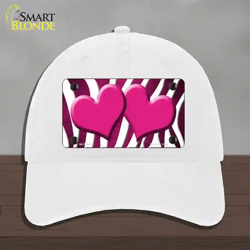 Pink White Zebra Hearts Oil Rubbed Novelty License Plate Hat Unconstructed Cotton / White