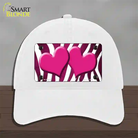 Pink White Zebra Hearts Oil Rubbed Novelty License Plate Hat Unconstructed Cotton / White