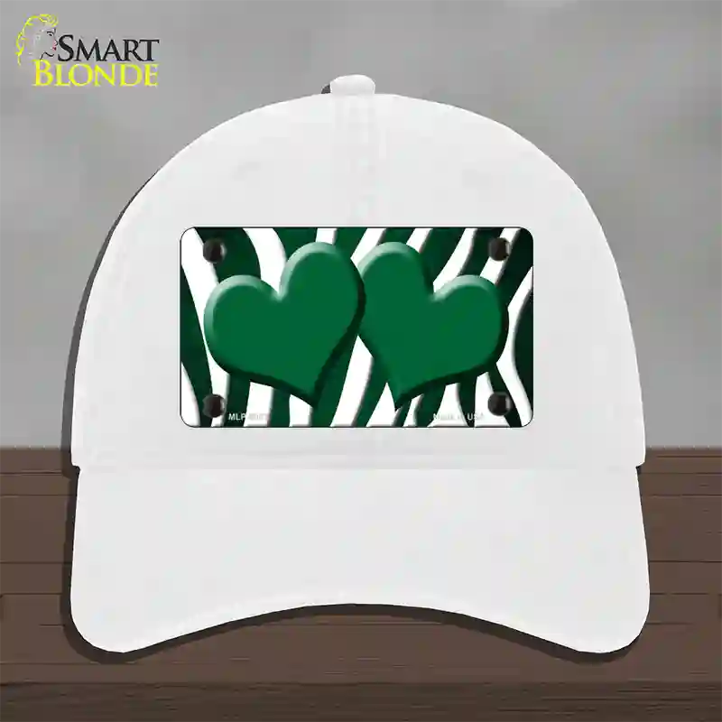 Green White Zebra Hearts Oil Rubbed Novelty License Plate Hat Unconstructed Cotton / White