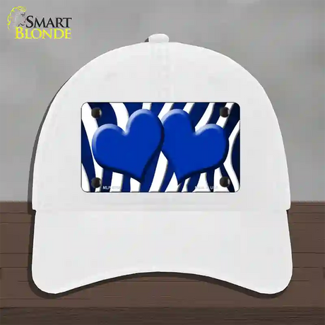 Blue White Zebra Hearts Oil Rubbed Novelty License Plate Hat Unconstructed Cotton / White