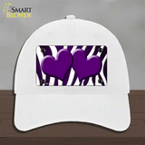 Purple White Zebra Hearts Oil Rubbed Novelty License Plate Hat Unconstructed Cotton / White