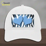 Light Blue White Zebra Hearts Oil Rubbed Novelty License Plate Hat Unconstructed Cotton / White