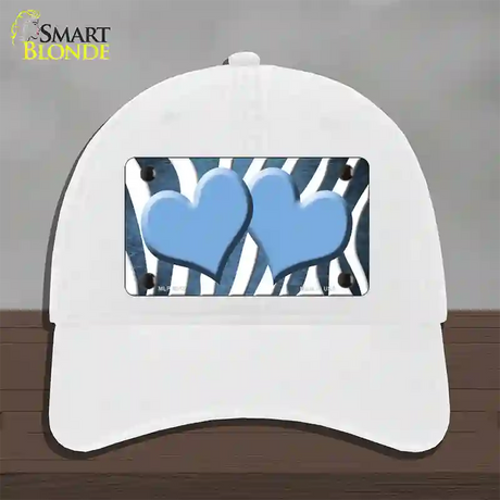 Light Blue White Zebra Hearts Oil Rubbed Novelty License Plate Hat Unconstructed Cotton / White