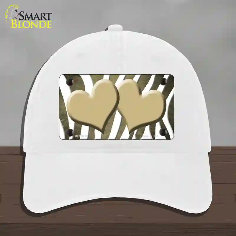 Gold White Zebra Hearts Oil Rubbed Novelty License Plate Hat Unconstructed Cotton / White