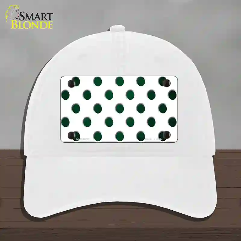 Green White Dots Oil Rubbed Novelty License Plate Hat Unconstructed Cotton / White