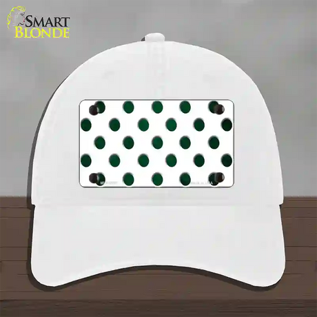 Green White Dots Oil Rubbed Novelty License Plate Hat Unconstructed Cotton / White