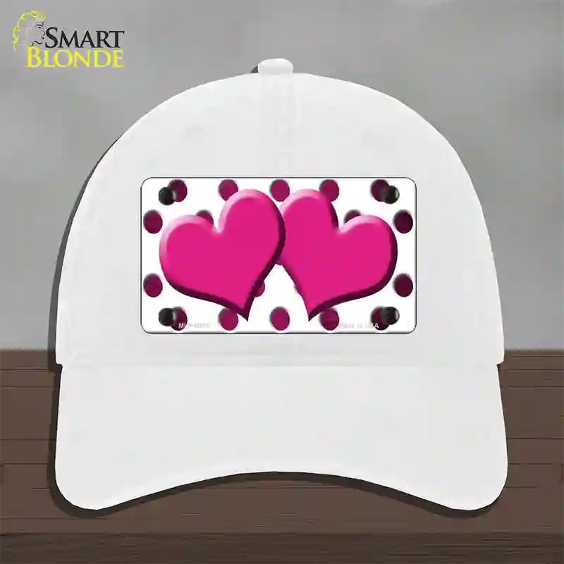 Pink White Dots Hearts Oil Rubbed Novelty License Plate Hat Unconstructed Cotton / White