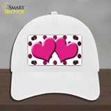 Pink White Dots Hearts Oil Rubbed Novelty License Plate Hat Unconstructed Cotton / White