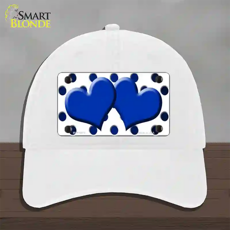 Blue White Dots Hearts Oil Rubbed Novelty License Plate Hat Unconstructed Cotton / White