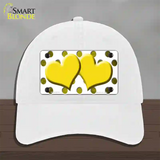 Yellow White Dots Hearts Oil Rubbed Novelty License Plate Hat Unconstructed Cotton / White