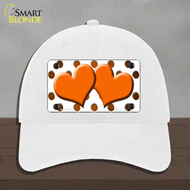 Orange White Dots Hearts Oil Rubbed Novelty License Plate Hat Unconstructed Cotton / White