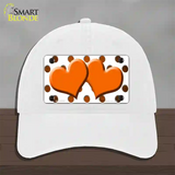 Orange White Dots Hearts Oil Rubbed Novelty License Plate Hat Unconstructed Cotton / White