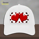 Red White Dots Hearts Oil Rubbed Novelty License Plate Hat Unconstructed Cotton / White