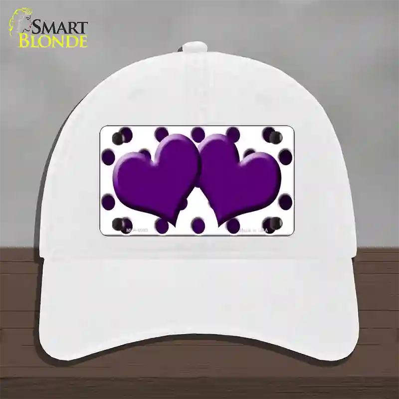 Purple White Dots Hearts Oil Rubbed Novelty License Plate Hat Unconstructed Cotton / White