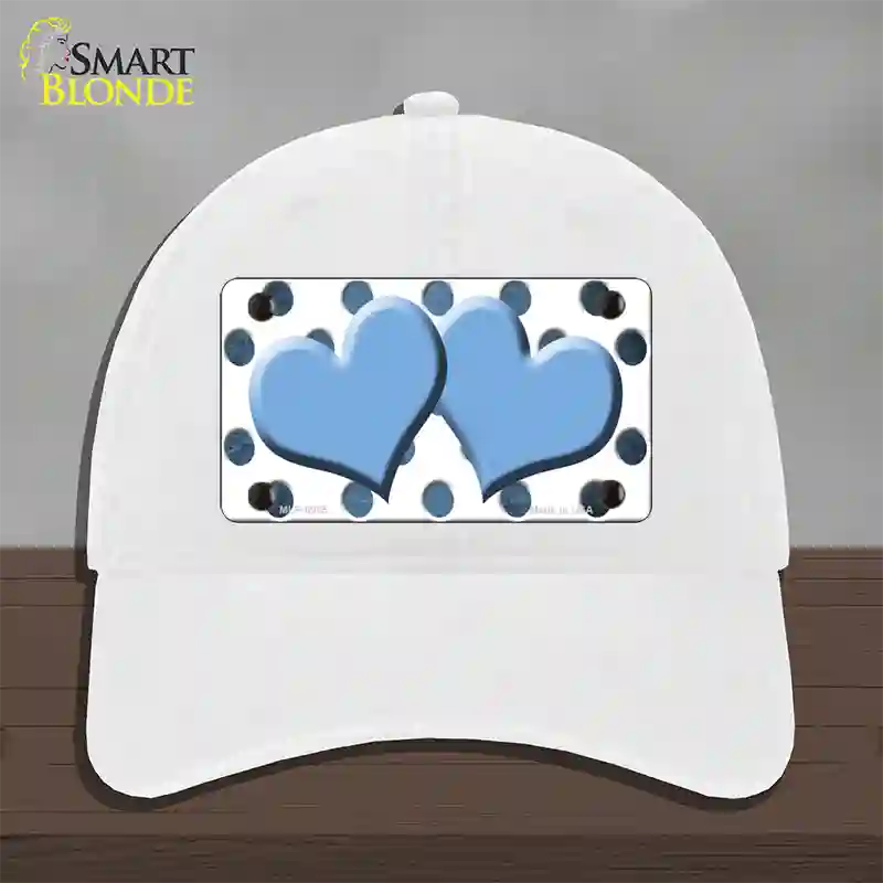 Light Blue White Dots Hearts Oil Rubbed Novelty License Plate Hat Unconstructed Cotton / White