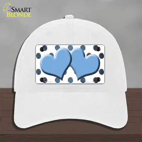 Light Blue White Dots Hearts Oil Rubbed Novelty License Plate Hat Unconstructed Cotton / White