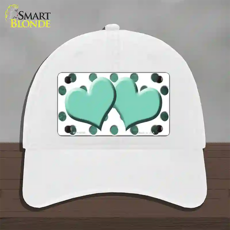 Mint White Dots Hearts Oil Rubbed Novelty License Plate Hat Unconstructed Cotton / White