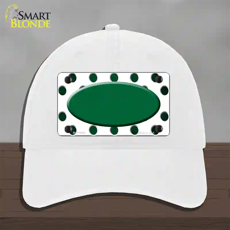 Green White Dots Oval Oil Rubbed Novelty License Plate Hat Unconstructed Cotton / White