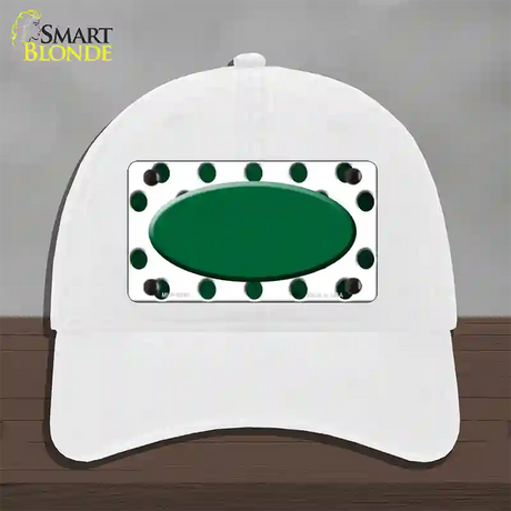 Green White Dots Oval Oil Rubbed Novelty License Plate Hat Unconstructed Cotton / White