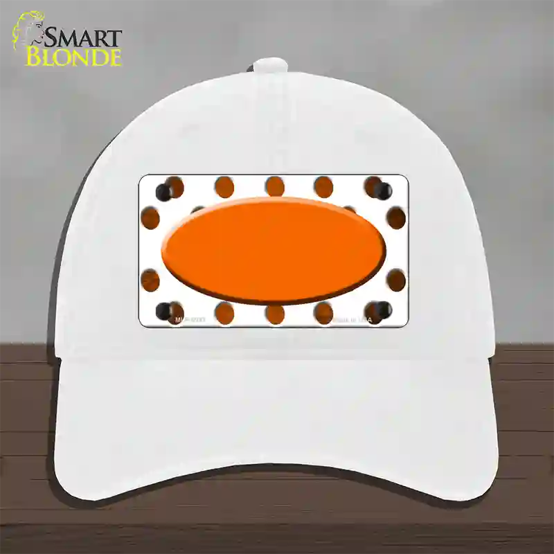 Orange White Dots Oval Oil Rubbed Novelty License Plate Hat Unconstructed Cotton / White