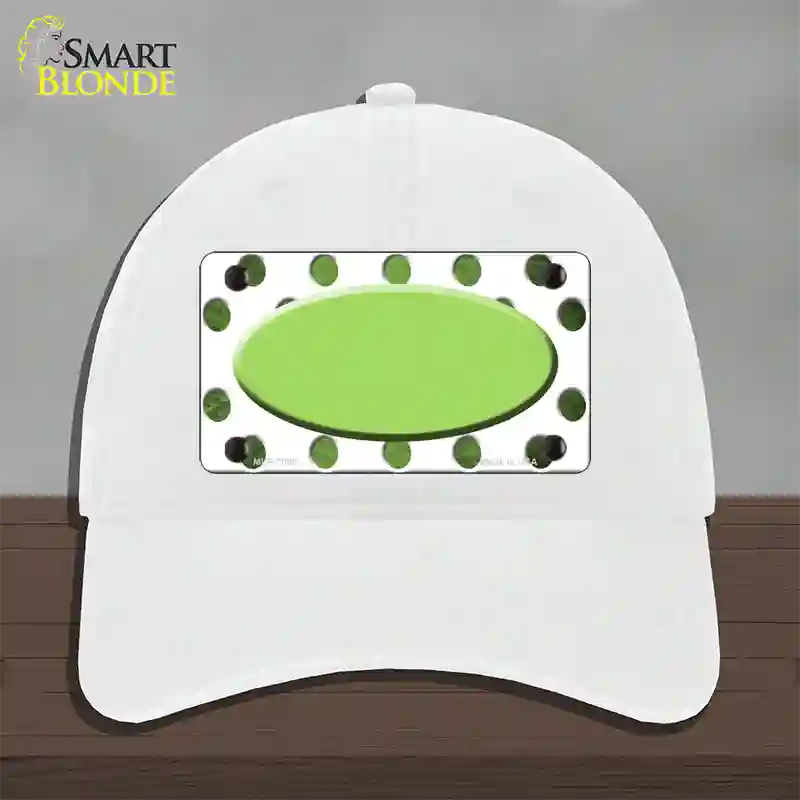 Lime Green White Dots Oval Oil Rubbed Novelty License Plate Hat Unconstructed Cotton / White