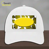 Yellow White Oval Giraffe Oil Rubbed Novelty License Plate Hat Unconstructed Cotton / White