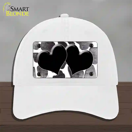 Black White Hearts Giraffe Oil Rubbed Novelty License Plate Hat Unconstructed Cotton / White