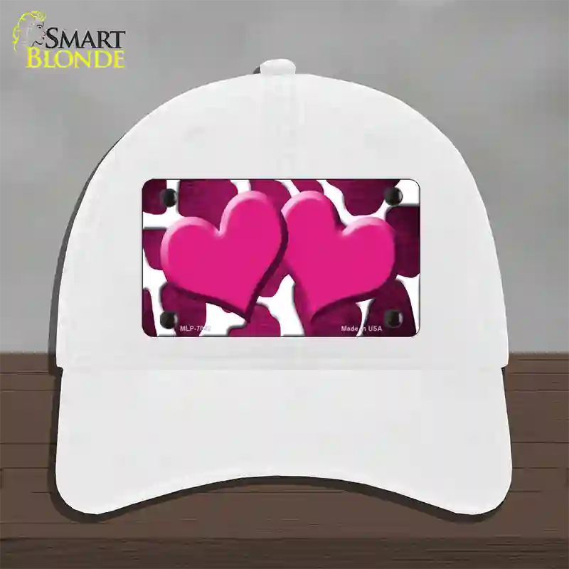 Pink White Hearts Giraffe Oil Rubbed Novelty License Plate Hat Unconstructed Cotton / White