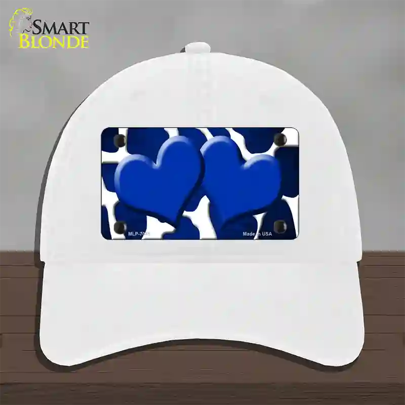 Blue White Hearts Giraffe Oil Rubbed Novelty License Plate Hat Unconstructed Cotton / White