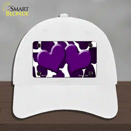 Purple White Hearts Giraffe Oil Rubbed Novelty License Plate Hat Unconstructed Cotton / White