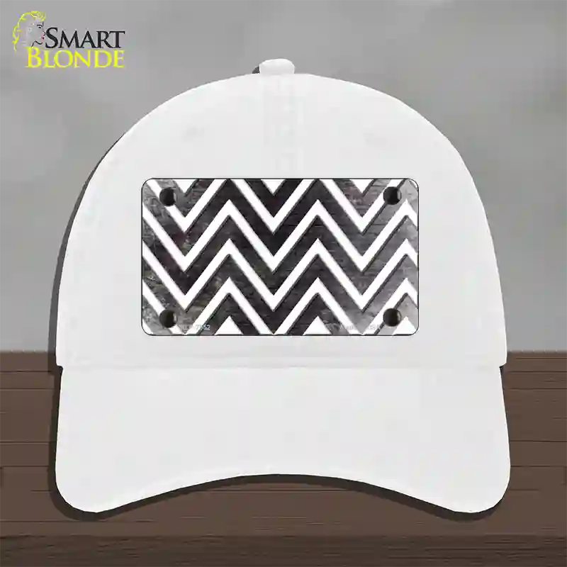 Black White Chevron Oil Rubbed Novelty License Plate Hat Unconstructed Cotton / White