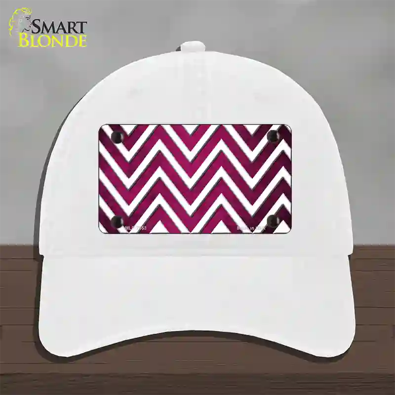 Pink White Chevron Oil Rubbed Novelty License Plate Hat Unconstructed Cotton / White