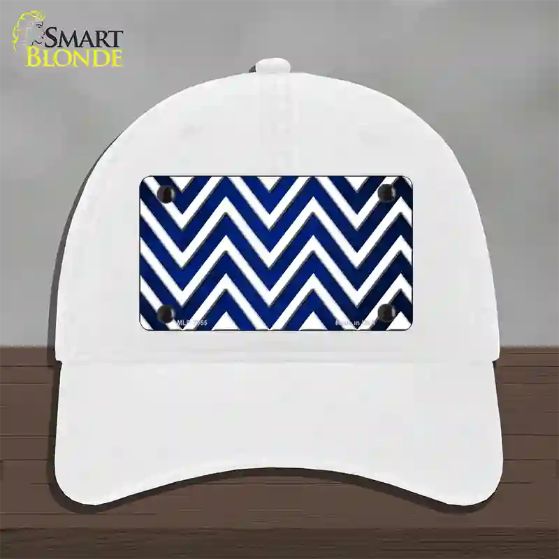 Blue White Chevron Oil Rubbed Novelty License Plate Hat Unconstructed Cotton / White