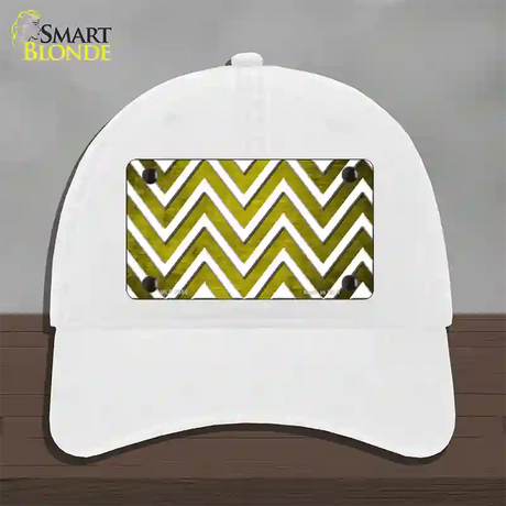 Yellow White Chevron Oil Rubbed Novelty License Plate Hat Unconstructed Cotton / White