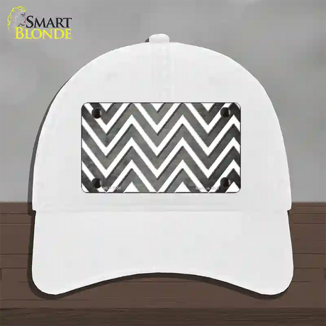 Gray White Chevron Oil Rubbed Novelty License Plate Hat Unconstructed Cotton / White