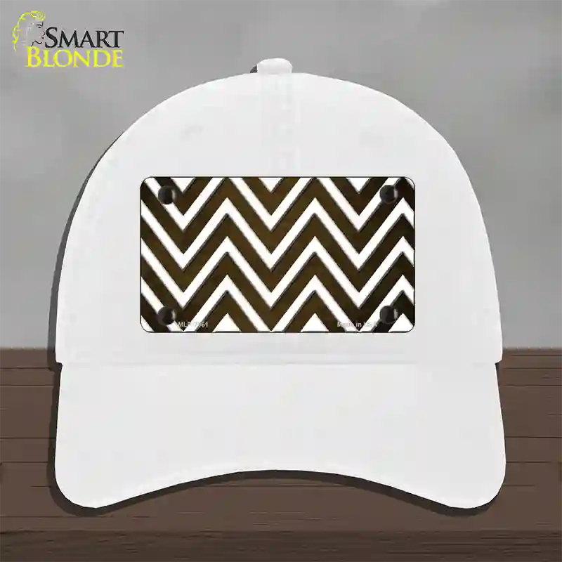 Brown White Chevron Oil Rubbed Novelty License Plate Hat Unconstructed Cotton / White