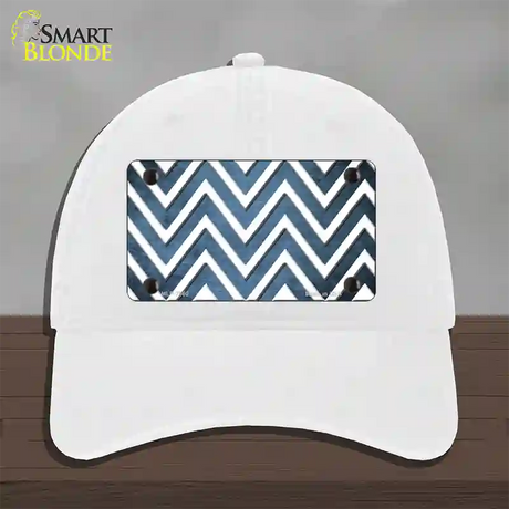 Light Blue White Chevron Oil Rubbed Novelty License Plate Hat Unconstructed Cotton / White