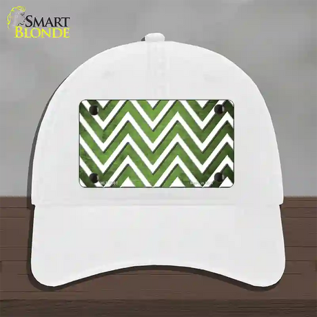 Lime Green White Chevron Oil Rubbed Novelty License Plate Hat Unconstructed Cotton / White