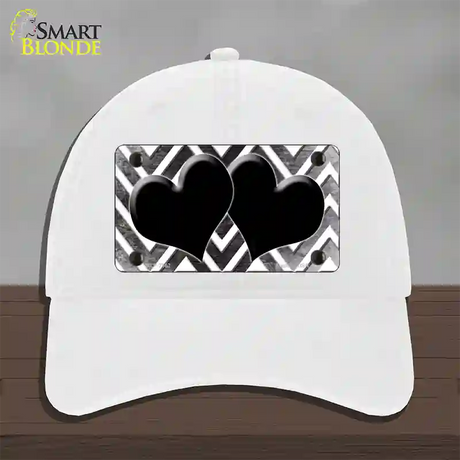 Black White Hearts Chevron Oil Rubbed Novelty License Plate Hat Unconstructed Cotton / White