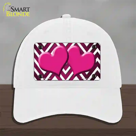 Pink White Hearts Chevron Oil Rubbed Novelty License Plate Hat Unconstructed Cotton / White