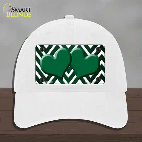 Green White Hearts Chevron Oil Rubbed Novelty License Plate Hat Unconstructed Cotton / White