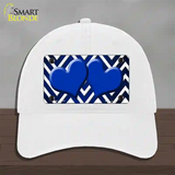 Blue White Hearts Chevron Oil Rubbed Novelty License Plate Hat Unconstructed Cotton / White