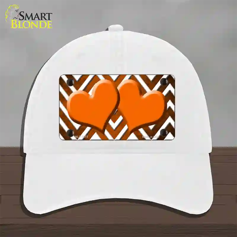 Orange White Hearts Chevron Oil Rubbed Novelty License Plate Hat Unconstructed Cotton / White