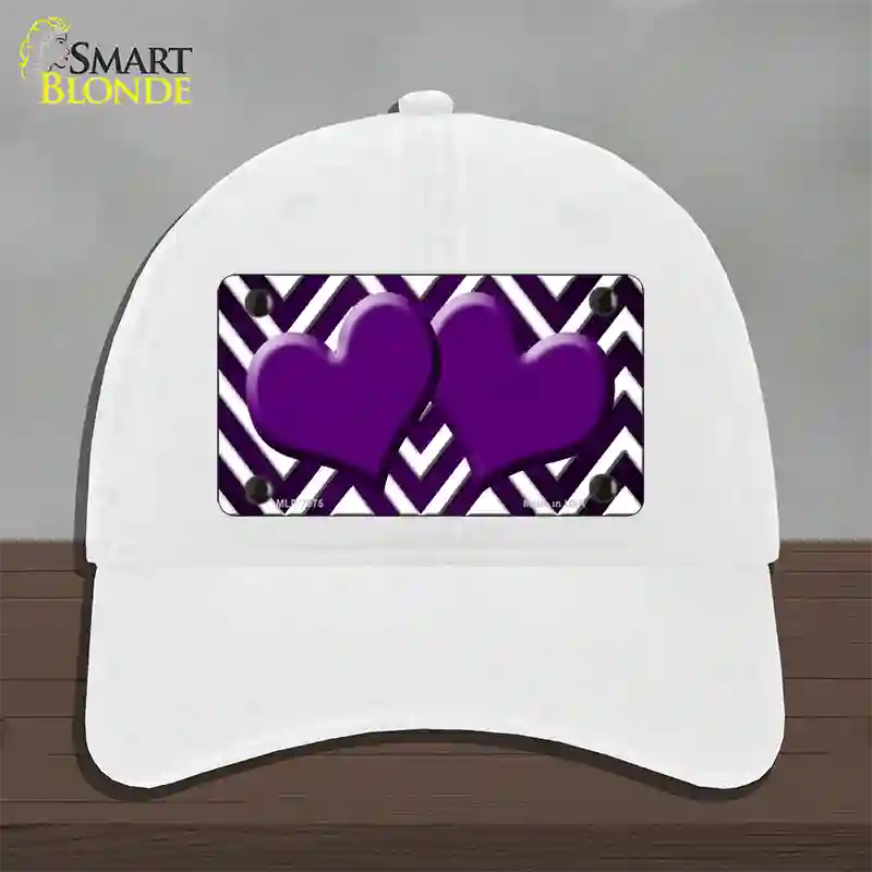 Purple White Hearts Chevron Oil Rubbed Novelty License Plate Hat Unconstructed Cotton / White