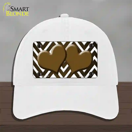 Brown White Hearts Chevron Oil Rubbed Novelty License Plate Hat Unconstructed Cotton / White