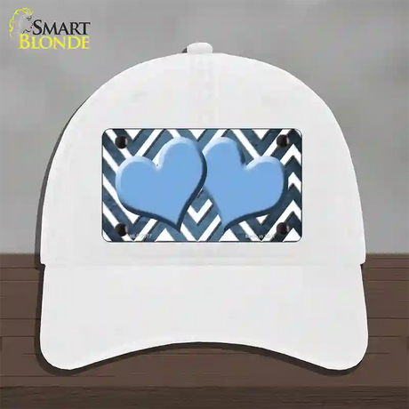 Light Blue White Hearts Chevron Oil Rubbed Novelty License Plate Hat Unconstructed Cotton / White