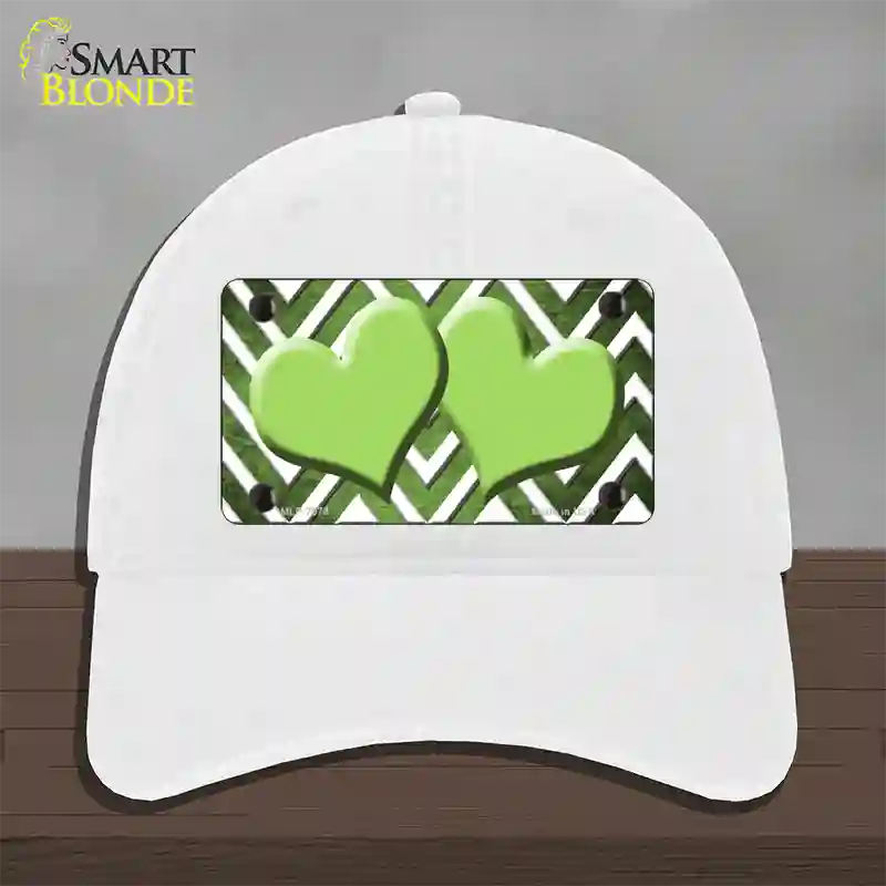 Lime Green White Hearts Chevron Oil Rubbed Novelty License Plate Hat Unconstructed Cotton / White