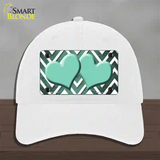 Mint White Hearts Chevron Oil Rubbed Novelty License Plate Hat Unconstructed Cotton / White