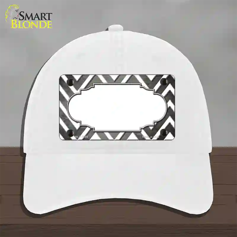 Gray White Chevron Scallop Oil Rubbed Novelty License Plate Hat Unconstructed Cotton / White