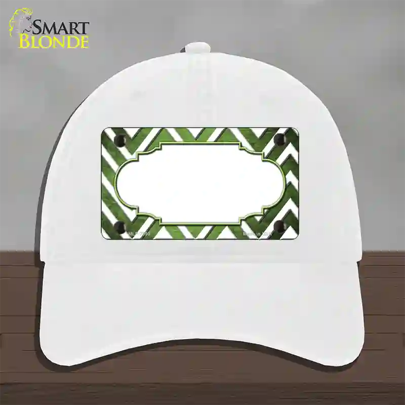 Lime Green White Chevron Scallop Oil Rubbed Novelty License Plate Hat Unconstructed Cotton / White